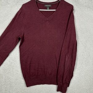 Banana Republic Silk Cashmere Blend Sweater V-Neck Men Medium Maroon Long Sleeve